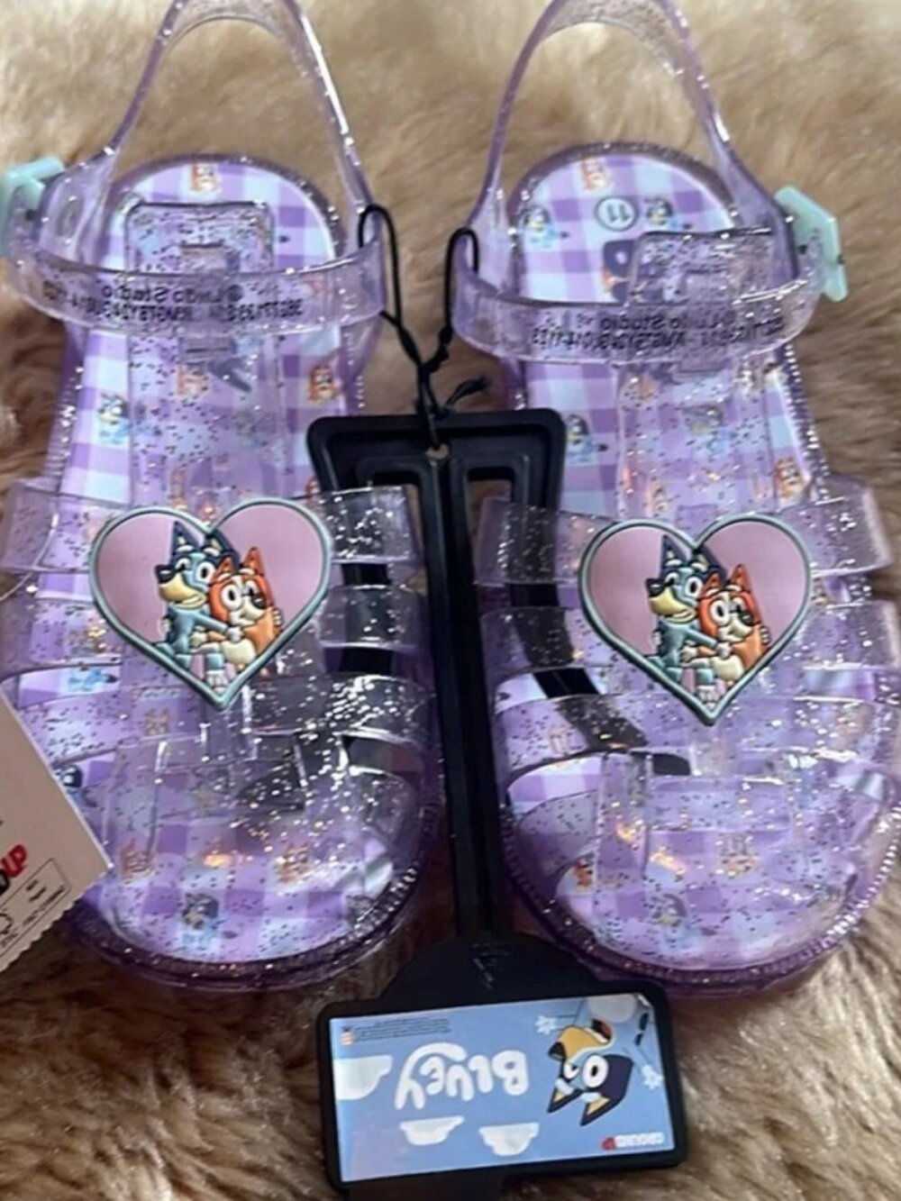 Bluey Bingo Jelly glitter Purple Sandals little Girls Size 10 Ground Up "NWT"